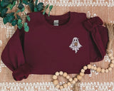 Embroidered Ghost Halloween Jumper, Cute Halloween Monogrammed Jumper, Ghost with Coffee Sweaters, Trendy Halloween Jumper, Autumn Fall Gift