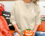 Halloween Ghost Ice Coffee Sweater, Little Ghost Monogram Printed Sweatshirt, Halloween Ghost Jumper, Unisex Crewneck Top, Halloween Outfits