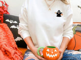 Halloween Ghost Ice Coffee Sweater, Little Ghost Monogram Printed Sweatshirt, Halloween Ghost Jumper, Unisex Crewneck Top, Halloween Outfits