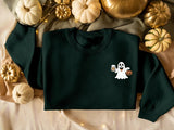 Halloween Ghost Ice Coffee Sweater, Little Ghost Monogram Printed Sweatshirt, Halloween Ghost Jumper, Unisex Crewneck Top, Halloween Outfits