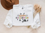 Happy Halloween Embroidered Sweatshirt, Halloween Season Comfy Colors Sweaters, Family Matching Halloween Crewneck Jumper, Autumn Fall Gifts