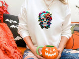 Vintage Floral Skull Halloween Jumper, Halloween Skull Sweatshirt, Halloween Unisex Comfy Sweaters, Autumn Fall Clothing, Spooky Season Tops