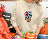 Retro Floral Skull Halloween Jumper, Halloween Skull Sweatshirt, Halloween Unisex Comfy Sweater, Autumn Fall Clothing, Spooky Season Outfits