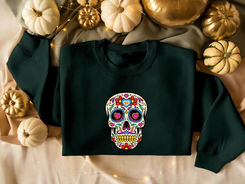 Retro Floral Skull Halloween Jumper, Halloween Skull Sweatshirt, Halloween Unisex Comfy Sweater, Autumn Fall Clothing, Spooky Season Outfits