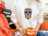 Retro Floral Skull Halloween Jumper, Halloween Skull Sweatshirt, Halloween Unisex Comfy Sweater, Autumn Fall Clothing, Spooky Season Outfits