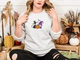 Fall Cat and Gnome Sweater, Halloween Pumpkin Embroidered Sweatshirt, Vintage Black Cat Matching Jumper, Spooky Season Gifts for Cat Lovers