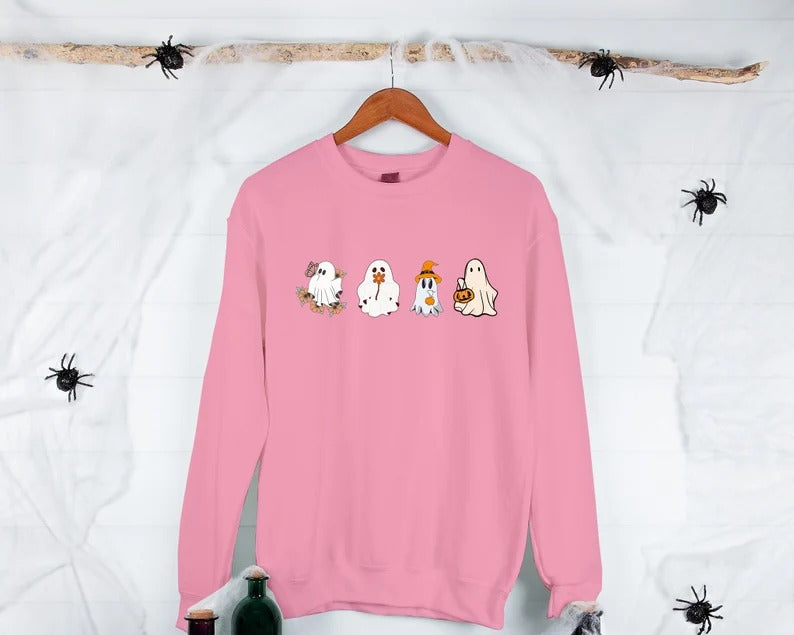 Halloween Floral Ghost Jumpers, Cute Ghosts Crewneck Sweatshirt, Halloween Unisex Sweater, Halloween Shirt, Family Halloween Gothic Outfits