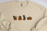 Halloween Cats & Pumpkins Sweatshirt, Embroidered Crew Neck Halloween Jumper, Spooky Season Black Cat Pumpkin Sweatshirt, Free Delivery UK