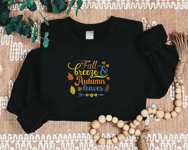 Embroidered Fall Sweatshirt, Fall Breeze Autumn Leaves Sweaters, Fall Quote Spooky Season Jumper, Autumn Fall Outfits, Halloween Night Gifts