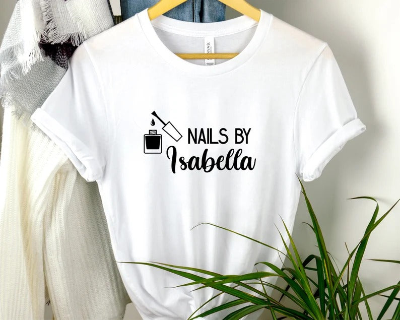 Custom Saloon Shirt, Nail Technician Any Name Printed T Shirt, Personalised Logo Beauticians Make Up Artist Uniform, Barbers Spa Uniform Top