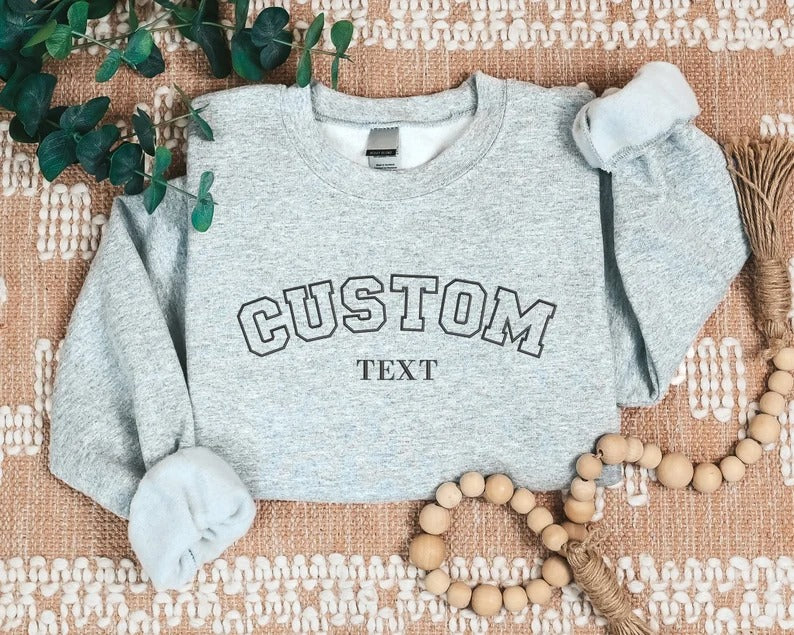 Custom Embroidered Crewneck Sweatshirt, Personalised Date Text Varsity Sweater, Comfort Color Unisex Mom Jumper, Long Distance Birthday Gift