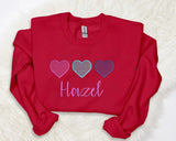 Personalised Valentine Hearts Trio Sweatshirt, Embroidered Couple Matching Custom Name or Text Sweater, Valentine Unisex Jumper, GF BF Gifts