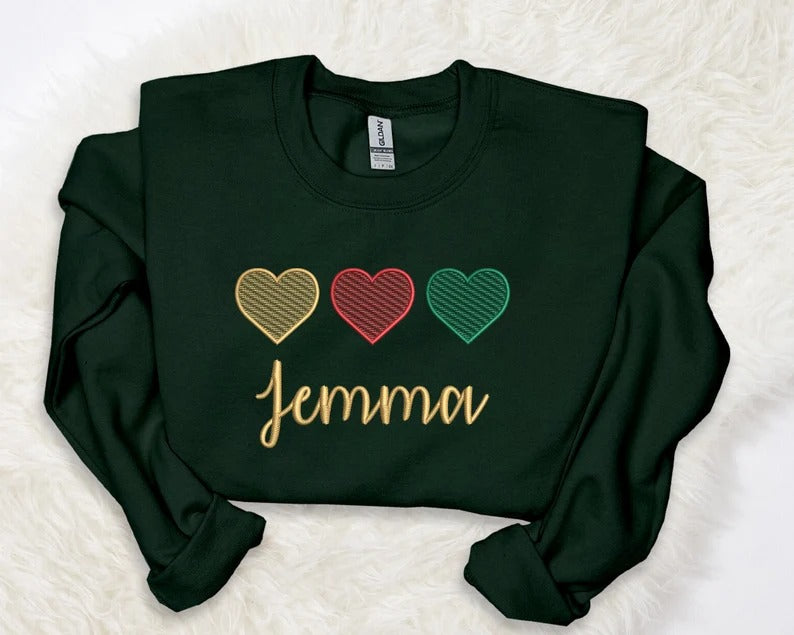 Personalised Valentine Hearts Trio Sweatshirt, Embroidered Couple Matching Custom Name or Text Sweater, Valentine Unisex Jumper, GF BF Gifts