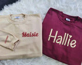 Embroidered Sweatshirt, Personalised Name Text Crewneck Sweater, Custom Date On Sleeve Pullover Jumper, Couple Matching Special Date Outfits