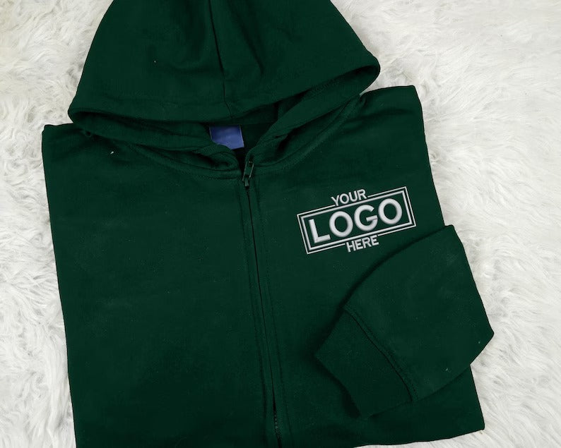 Custom Embroidered Full Zip Hoodie, Personalised Text/Logo/Design Hooded Jumper, Brand & Company Logo Zip up Hoody, Your Own Business Hoodie