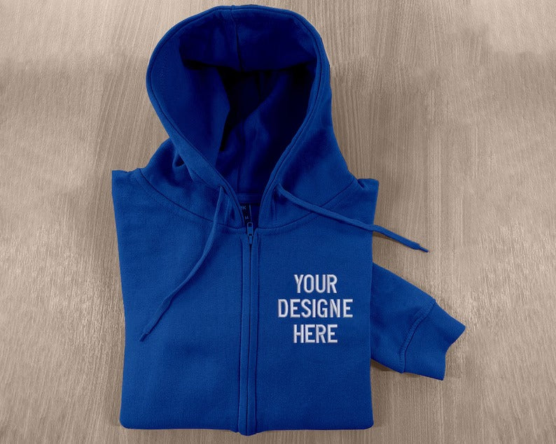 Custom Embroidered Full Zip Hoodie, Personalised Text/Logo/Design Hooded Jumper, Brand & Company Logo Zip up Hoody, Your Own Business Hoodie