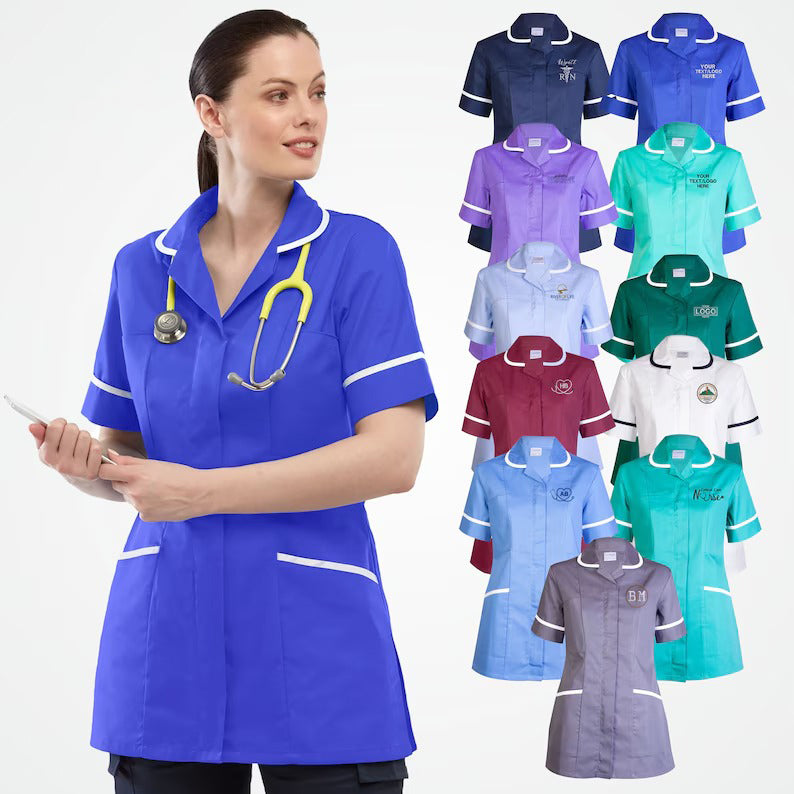 Custom Embroidery Nurse Tunic, Personalised Logo/text V Neck Tunic, Registered Nurse Top, Nurse Graduate Gift, Half Sleeves Scrub for Ladies