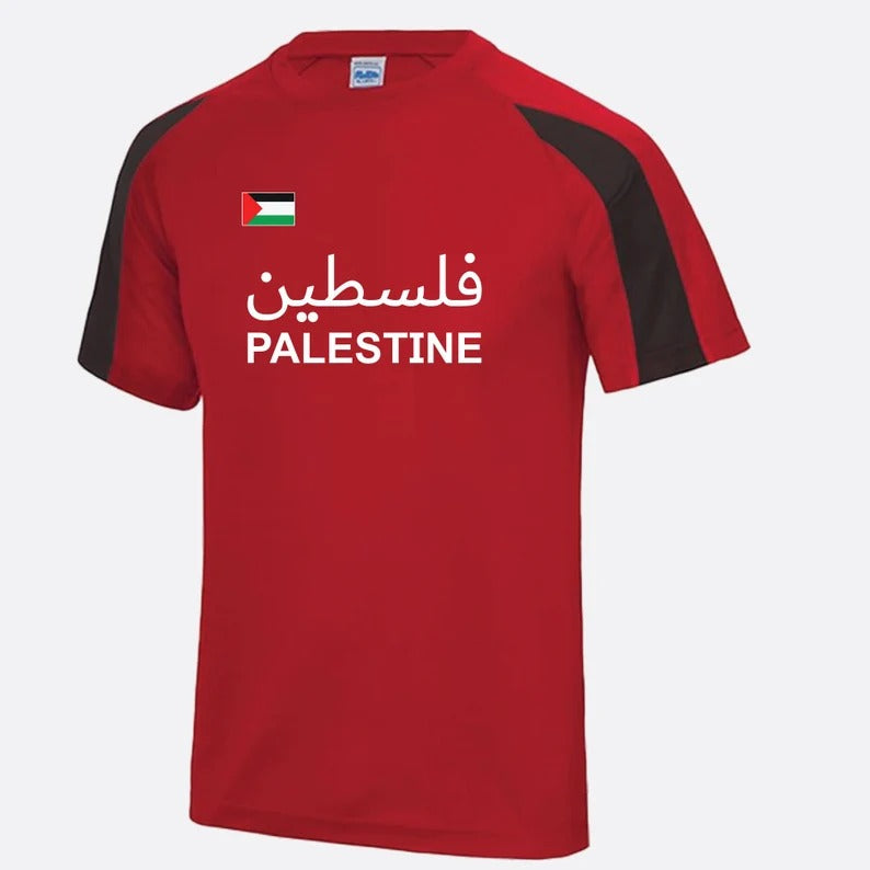 Palestine Flag Football Shirt, Palestine Arabic Name Printed T Shirt, Palestine Football Lover Tee Tops, Fully Polyester Shirt, Muslims Gift