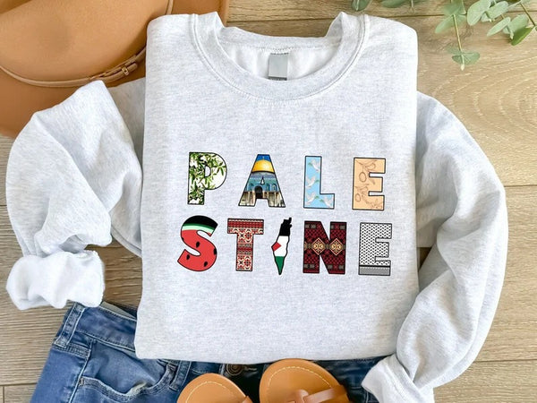 Palestine Retro Printed Sweatshirt, Palestine Name Design Crewneck Sweater, Palestine Jumper, Comfy Adult Pullover Top