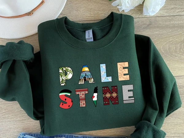 Palestine Retro Printed Sweatshirt, Palestine Name Design Crewneck Sweater, Palestine Jumper, Comfy Adult Pullover Top