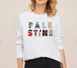 Palestine Retro Printed Sweatshirt, Palestine Name Design Crewneck Sweater, Palestine Jumper, Comfy Adult Pullover Top