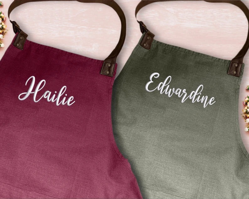 Custom Embroidered Text/logo Apron, Personalised Comfy Colors Kitchen Baking Apron, Cooking Apron with Pockets, Easy Fit Unisex Apron Gifts