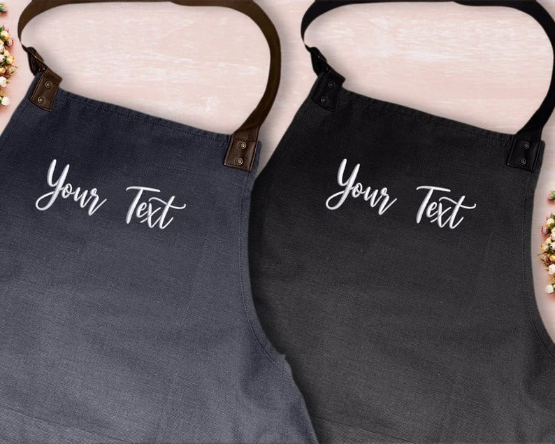 Custom Embroidered Text/logo Apron, Personalised Comfy Colors Kitchen Baking Apron, Cooking Apron with Pockets, Easy Fit Unisex Apron Gifts