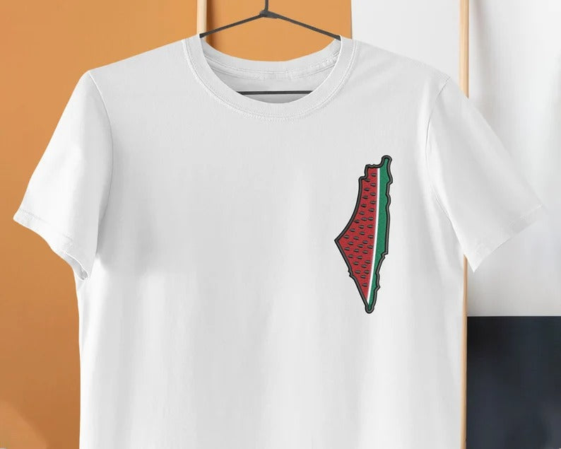 Palestine Map Watermelon Embroidery Shirt, Palestine Monogram T Shirt, Adults Sizes Unisex Tee Tops, Palestine Clothing