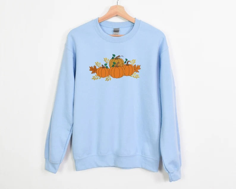 Embroidered Pumpkins Sweatshirt, Spooky Season Autumn Leaves Fall Sweater, Halloween Jumper, Thanksgiving Gift for Couple, Halloween Pumpkin