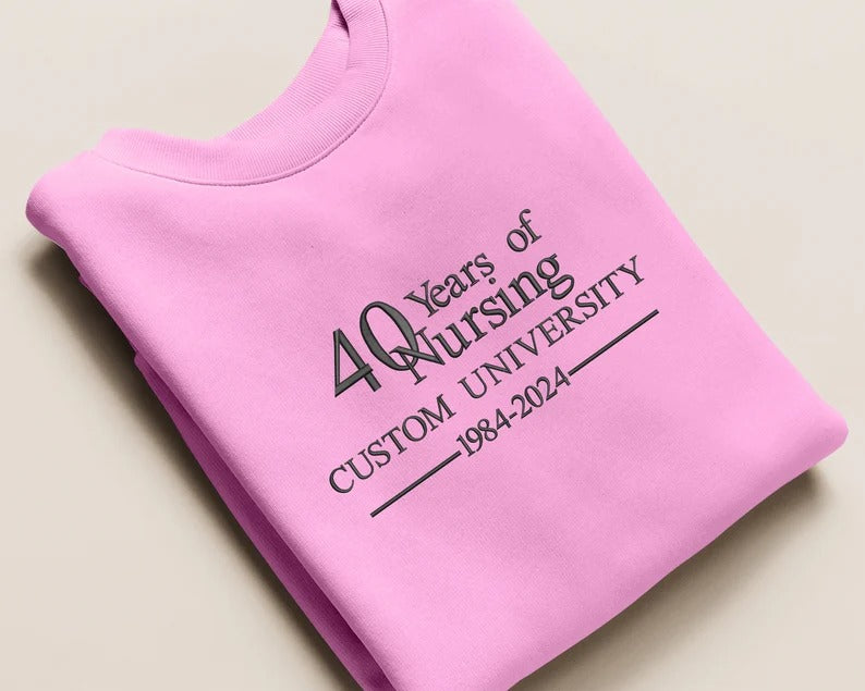 Custom Embroidered Nursing Crewneck, University Merch Nurse Appreciation Gift, Personalised Nursing Apparel, 60 College Anniversary Sweater