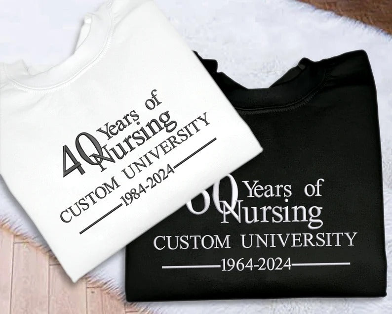 Custom Embroidered Nursing Crewneck, University Merch Nurse Appreciation Gift, Personalised Nursing Apparel, 60 College Anniversary Sweater