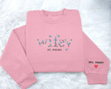 Personalized Wifey Embroidered Sweatshirt, Floral Crewneck Jumper, Wedding Day, Anniversary, Bride Gift, Custom Date Sweater Gift for Her