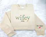 Personalized Wifey Embroidered Sweatshirt, Floral Crewneck Jumper, Wedding Day, Anniversary, Bride Gift, Custom Date Sweater Gift for Her