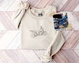 Personalised Portrait Bike Photo Sweater, Embroidered Outline Sketch Sweatshirt, Custom Motor Bike Pullover Jumper, Best Gift for Bike Lover