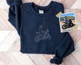 Personalised Portrait Bike Photo Sweater, Embroidered Outline Sketch Sweatshirt, Custom Motor Bike Pullover Jumper, Best Gift for Bike Lover