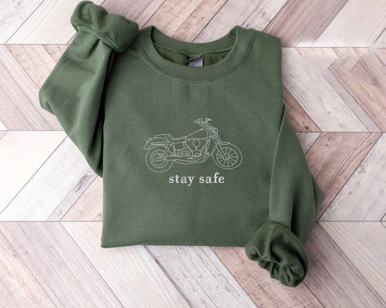 Personalised Portrait Bike Photo Sweater, Embroidered Outline Sketch Sweatshirt, Custom Motor Bike Pullover Jumper, Best Gift for Bike Lover