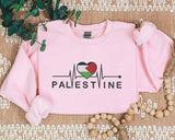 Palestine Embroidered Flag Sweatshirt, Palestine Heart Crewneck Sweater, Palestinian Heartbeat Jumper, Gaza Palestine Comfy Colors Outfits