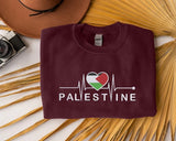 Palestine Embroidered Flag Sweatshirt, Palestine Heart Crewneck Sweater, Palestinian Heartbeat Jumper, Gaza Palestine Comfy Colors Outfits