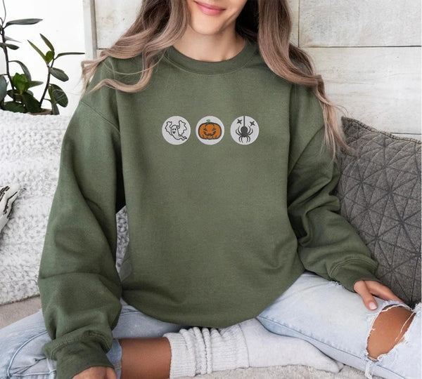 Vintage Halloween Cookies Sweater, Funny Fall Embroidered Sweatshirt, Pumpkin and Boo Ghost Crewneck Jumper, Spooky Halloween Outfit Gifts