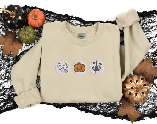 Vintage Halloween Cookies Sweater, Funny Fall Embroidered Sweatshirt, Pumpkin and Boo Ghost Crewneck Jumper, Spooky Halloween Outfit Gifts