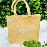 Personalised Jute Tote Bag, Custom Name Bridesmaid Tote Bag, Embroidered Minimalist Shopping Bag, Hen Do Gift for Her, Bridesmaid Party Gift