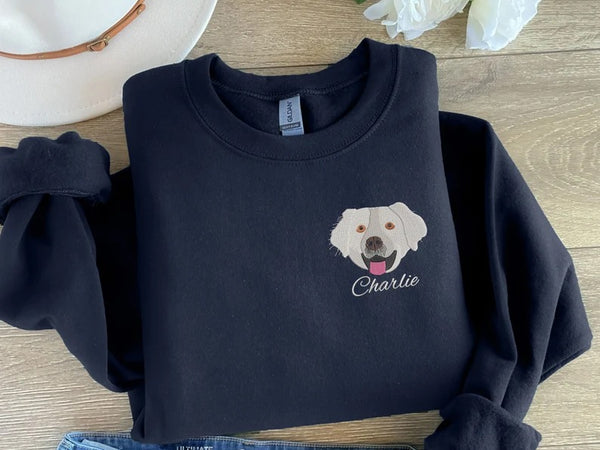 Personalised Pet Photo Embroidered Sweater, Portrait Drawing from Portrait Sweatshirt, Custom Pet Name Jumpers, Special Gifts for Pet Lovers