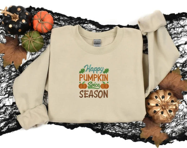 Happy Pumpkin Spice Season Sweatshirt, Embroidered Fall Quotes Spooky Season Retro Jumper, Fall Clothing, Halloween Outfit, Autumn Fall Gift