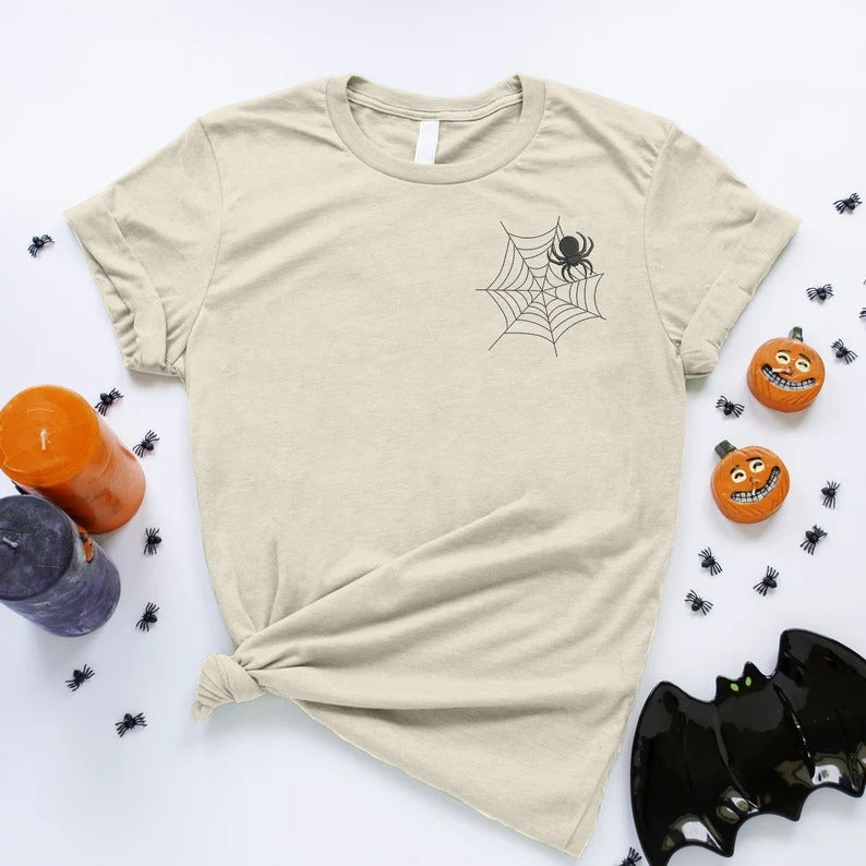 Halloween Tarantula Spider T Shirt, Embroidered Spider's Web Monogram Printed Tshirt, Fall Unisex Adult Tees, Family Matching Halloween Tops