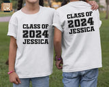 Class of 2024 Printed T-Shirt, Personalised Name Kids Shirts, First Day of School Crewneck Tees, Back to School Tops, School Starters Gift