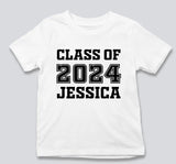 Class of 2024 Printed T-Shirt, Personalised Name Kids Shirts, First Day of School Crewneck Tees, Back to School Tops, School Starters Gift