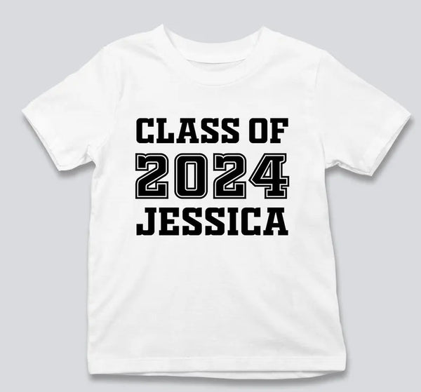 Class of 2024 Printed T-Shirt, Personalised Name Kids Shirts, First Day of School Crewneck Tees, Back to School Tops, School Starters Gift