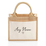 Personalized Jute Tote Bags, Custom Name Printed Lunch Bags, Minimalist Canvas Cotton Bag, Special Gifts for her, Hen Party Matching Boxes