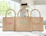 Personalised Bridesmaid Tote Bags, Custom Embroidered Name Totes, Minimalist Canvas Cotton Bags, Gifts for Bride, Hen Party Matching Boxes