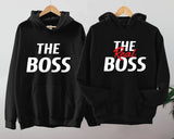 The Boss & Real Boss Couple Hoodie, Matching Hooded Sweatshirt, Funny Minimalistic Office Jumper, Cute Couple Anniversary Outfit, BF GF Gift